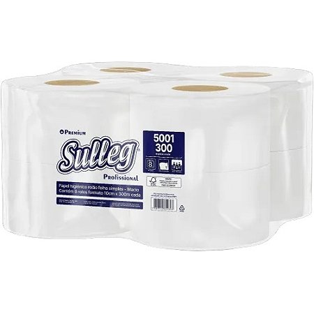 PAPEL HIGIÊNICO ROLÃO FOLHA SIMPLES 10CMX300M C/8 UNIDADES - SULLEG