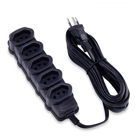 EXTENSÃO ELÉTRICA 5 TOMADAS TRIPOLAR C/5M PRETA - FORCE LINE