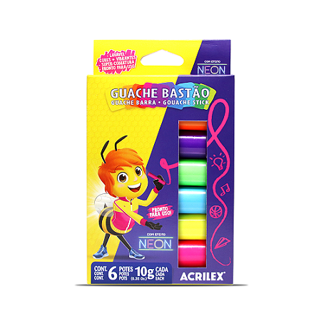 GUACHE BASTÃO 10G NEON C/6 CORES - ACRILEX