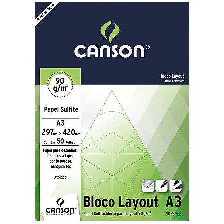 BLOCO LAYOUT A3 90 G/M² BRANCO C/50 FLS - CANSON