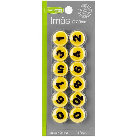 IMÃ BOTÃO 20MM NÚMEROS C/12 UNIDADES - CORTIARTE