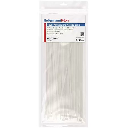 ABRAÇADEIRA DE POLIAMIDA 300MMX4,7MM T80I NATURAL C/100 UNIDADES - HELLERMANNTYTON