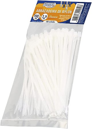 ABRAÇADEIRA DE NYLON 150MMX2,5MM BRANCA C/100 UNIDADES - BRW