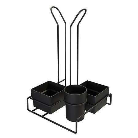 CONJUNTO ORGANIZADOR PARA CHÁ/CAFÉ COM PORTA COPOS PRETO - STOLF