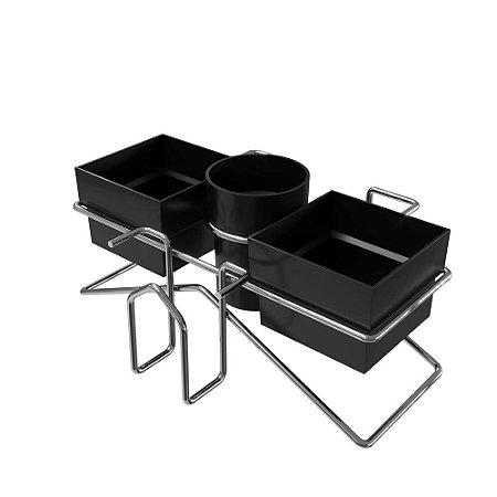 CONJUNTO ORGANIZADOR PARA CHÁ/CAFÉ COM PORTA GUARDANAPO CROMADO/PRETO - STOLF
