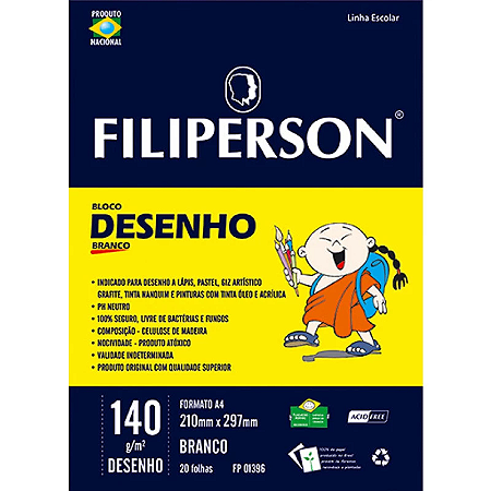 BLOCO FILIPINHO ESCOLAR DESENHO 140G/M² A4 BRANCO C/20 FOLHAS - FILIPERSON