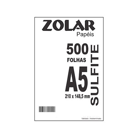 PAPEL SULFITE A5 210MMX148,5MM C/500 FLS - ZOLAR PAPÉIS