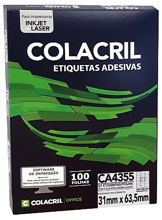 ETIQUETA INKJET E LASER PAPEL A4 CA4355 100 FLS - COLACRIL