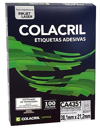 ETIQUETA INKJET E LASER PAPEL A4 CA4351 100 FLS - COLACRIL