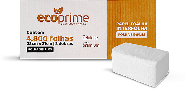 PAPEL TOALHA INTERFOLHA FOLHA SIMPLES C/4800 FOLHAS - ECOPRIME