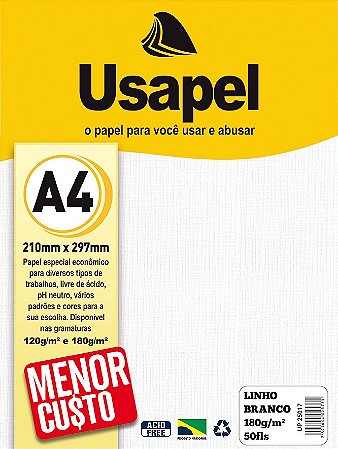 PAPEL LINHO 180 G/M² A4 BRANCO C/50 FLS - USAPEL