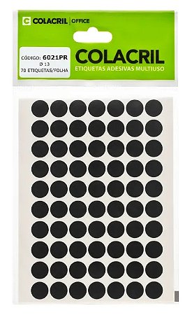 ETIQUETA MULTIUSO Ø13 6021PR PRETA 6 FLS - COLACRIL