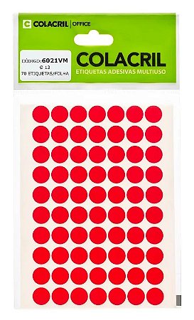 ETIQUETA MULTIUSO Ø13 6021VM VERMELHA 6 FLS - COLACRIL