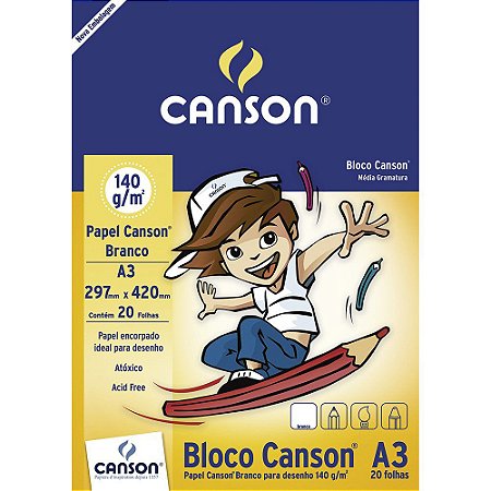 BLOCO DESENHO A3 140 G/M² BRANCO C/20 FLS - CANSON