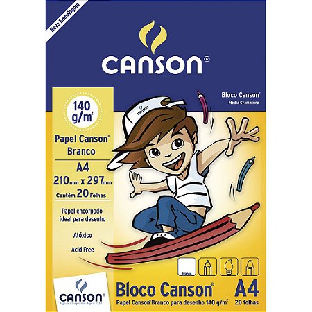 BLOCO DESENHO A4 140 G/M² BRANCO C/20 FLS - CANSON