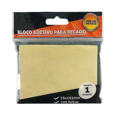 BLOCO ADESIVO 76MMX102MM AMARELO 100 FLS - JOCAR OFFICE