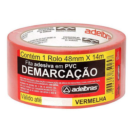 FITA ADESIVA PARA DEMARCAÇÃO DE SOLO 48MMX14M VERMELHA - ADELBRAS