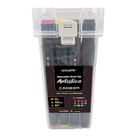 MARCADOR ARTÍSTICO DUAL TIP CARBON LINE C/ 12 CORES - LEOARTE