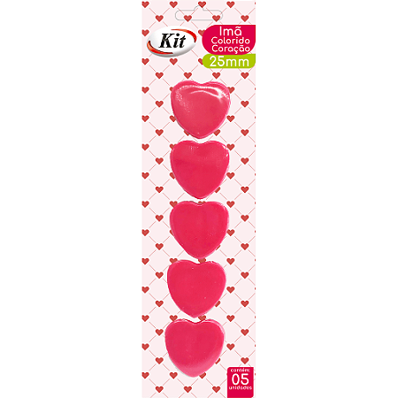 IMÃ MAGNÉTICO 25MM COLORIDO CORAÇÃO C/5 UNIDADES - KIT