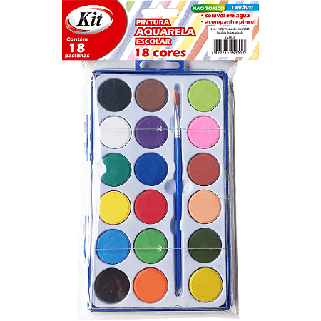 PINTURA AQUARELA ESCOLAR 18 CORES - KIT