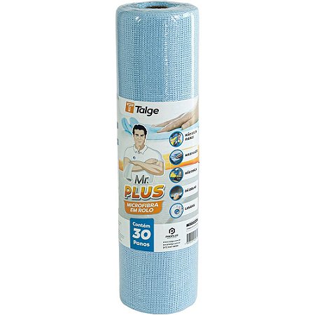 PANO DE MICROFIBRA MR. PLUS EM ROLO AZUL C/30 UNIDADES - TALGE