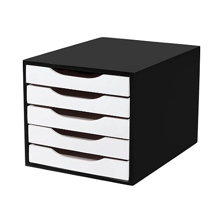 CAIXA DE ARQUIVO MDF BLACK PIANO/BRANCO C/5 GAVETAS - SOUZA