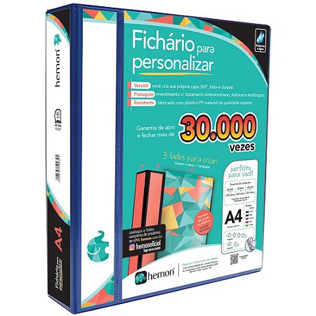 FICHÁRIO AZUL ROYAL A4 4 ARGOLAS 6CM - CHIES