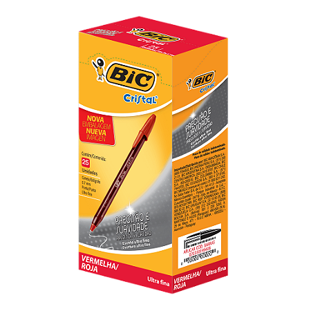 CANETA ESFEROGRÁFICA CRISTAL PRECISÃO E SUAVIDADE 0.7MM VERMELHA C/25 UNIDADES - BIC