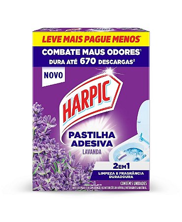 HARPIC PASTILHA ADESIVA 2 EM 1 LAVANDA C/5 UNIDADES - RECKITT BENCKISER