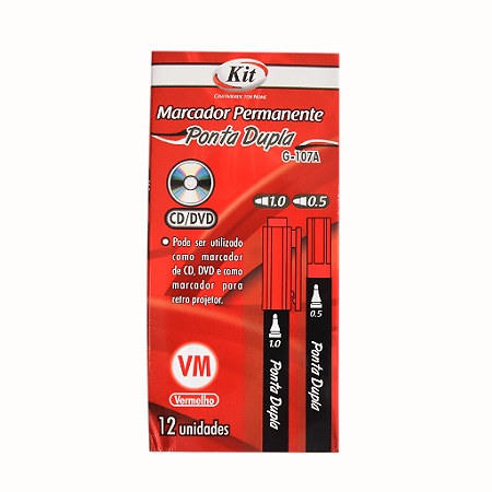 MARCADOR PERMANENTE 2 PONTAS VERMELHO C/12 UNIDADES - KIT