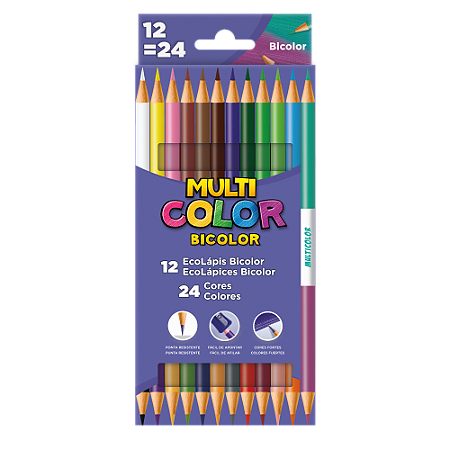 LÁPIS DE COR BICOLOR 12 LÁPIS C/24 CORES - MULTICOLOR