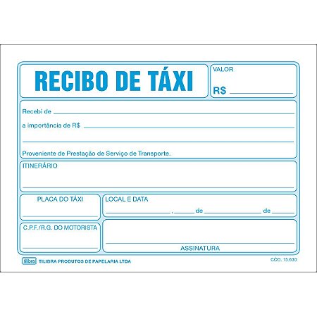 RECIBO DE TAXI C/50 FOLHAS - TILIBRA