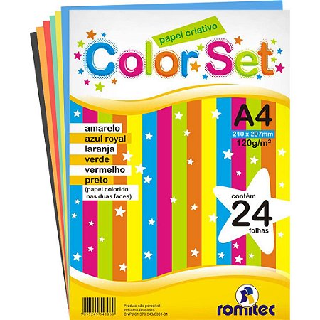 PAPEL CRIATIVO COLOR SET A4 120 G/M² COLORIDO C/24 FLS - ROMITEC