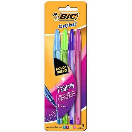 CANETA ESFEROGRÁFICA CRISTAL FASHION 1.2MM CARTELA C/4 UNIDADES - BIC