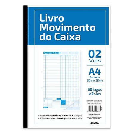 LIVRO MOVIMENTO DO CAIXA 50X2 - SPIRAL