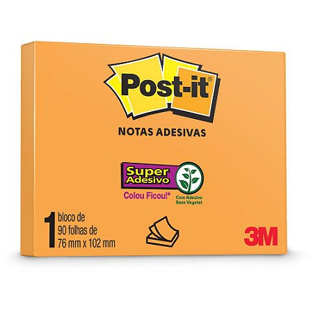 BLOCO ADESIVO POST-IT 657 76MMX102MM LARANJA NEON 90 FLS - 3M