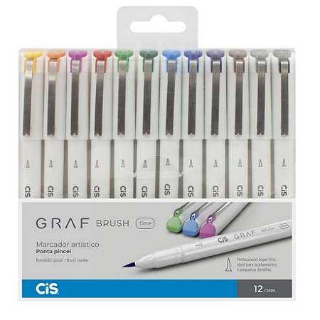 MARCADOR ARTÍSTICO GRAF BRUSH FINE 12 CORES - CIS