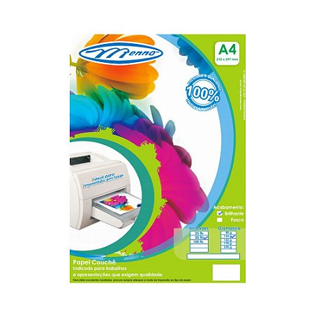 PAPEL COUCHÊ A4 BRILHO 115 G/M² BRANCO C/50 FLS - MENNO