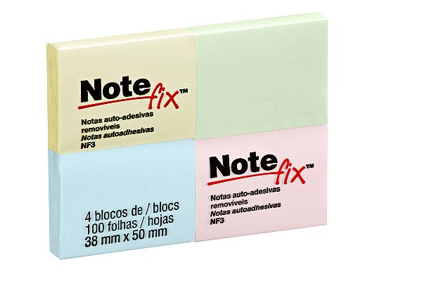 BLOCO ADESIVO NOTEFIX NF3 38MMX50MM CORES PASTÉIS 400 FLS - 3M