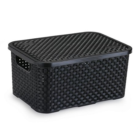 CESTO ORGANIZADOR RATTAN GRANDE C/TAMPA PRETO - NITRON