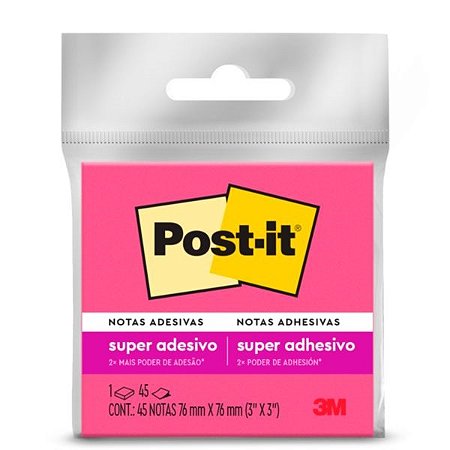 BLOCO ADESIVO POST-IT 654 76MMX76MM ROSA 45 FLS - 3M