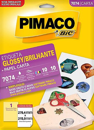 ETIQUETA CARTA GLOSSY BRILHANTE 7074 10 FOLHAS - PIMACO