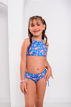 Biquíni Infantil Com Proteção Solar Uv 50+  Azul Sereia