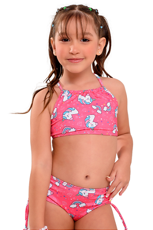 Biquíni Infantil Com Proteção Solar Uv 50+  Magenta Unicornio
