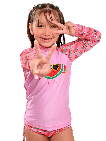 Kit Blusa Térmica Proteção Uv50+ E Biquíni A Pronta Entrega Melancia Rosa