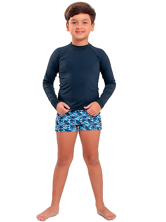 Camisa Proteção Solar Uv 50 + Sunga Boxer Infantil Juvenil Preto Praia
