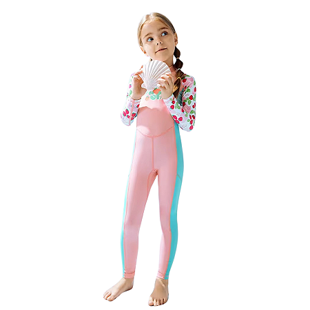 Roupa Infantil Macacão De Piscina - Praia Surf Uv50+ Rosa/Azul Claro