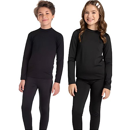 Conjunto Infantil Flanelado Térmico Pelúcia Segunda Pele Preto