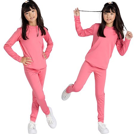 Conjunto Infantil Flanelado Térmico Pelúcia Segunda Pele Pink
