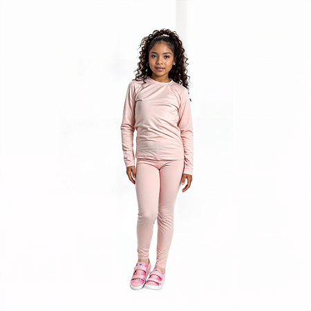 Conjunto Infantil Flanelado Térmico Pelúcia Segunda Pele Rosa Claro